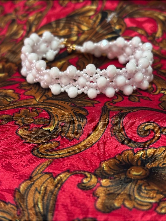 Gina’s Beadiful Accessories Jewelry - Handmade White Beaded Cluster Bracelet - 7.5-8 inches